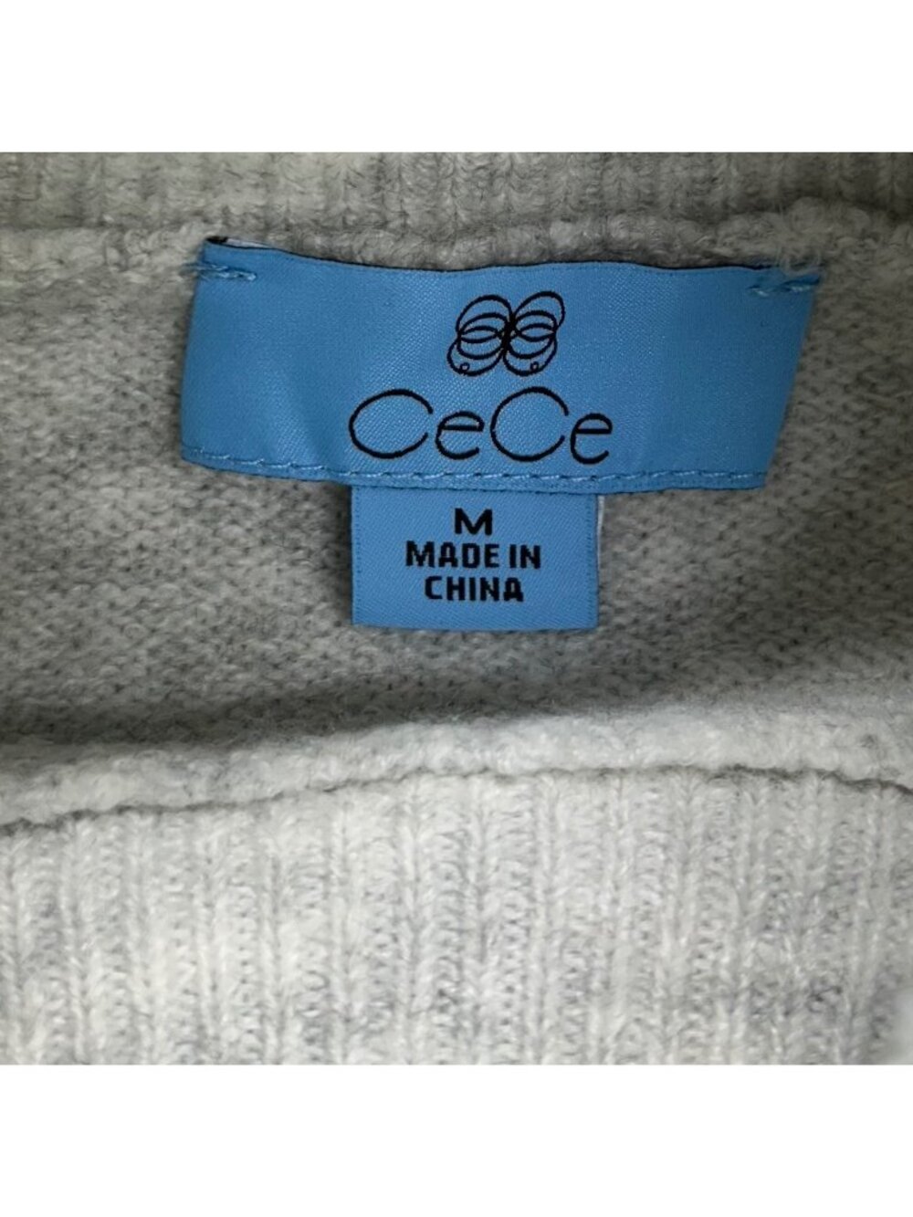 Ski Pattern Turtleneck Sweater By CeCe Medium Blue & White Striped Wool Blend - Picture 3 of 13